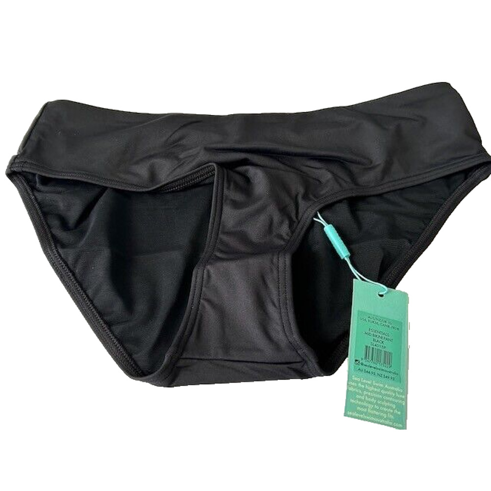 Sea Level Swim Eco Essentials Mid Bikini Pant Mid Rise Power Mesh Black 6 NEW